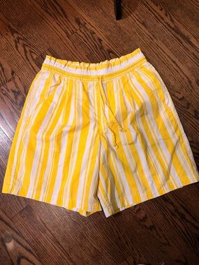 High-Waist Yellow & White Striped Women’s Shorts